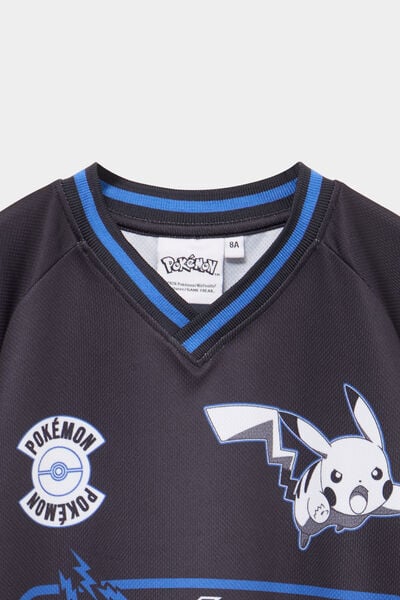 T-shirt col en V manches courtes Pok&eacute;mon noir gar&ccedil;on