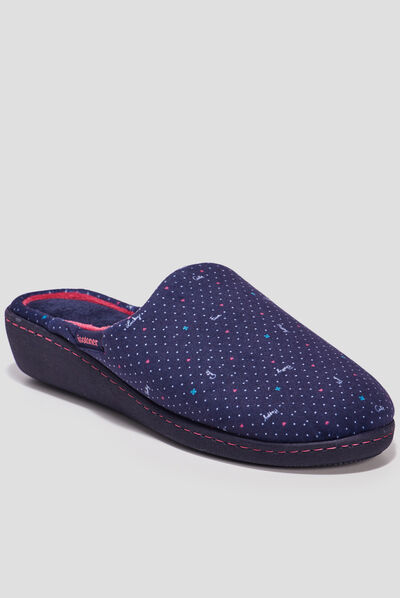 Chaussons mules compensés Isotoner bleu femme