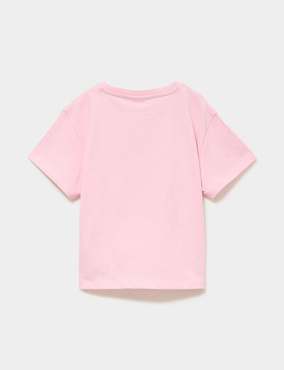 T-shirt nou&eacute; col rond coton Vaiana rose fille
