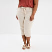 Pantacourt chino lin mélangé beige femme grande taille
