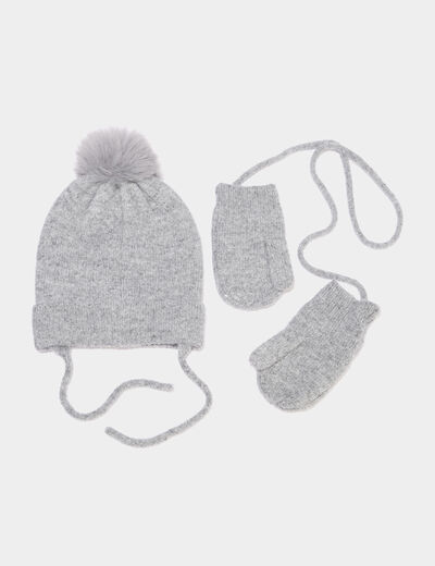 Ensemble bonnet et moufles gris mixte
