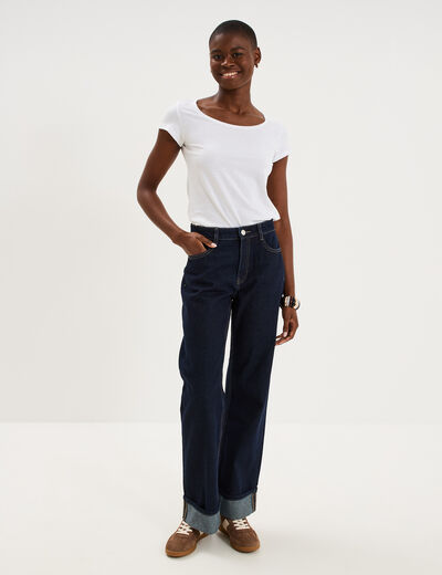 Jean droit bord revers 7/8&egrave;me denim brut femme