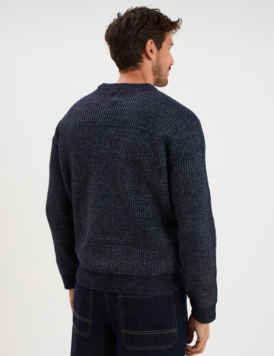 Pull col rond &agrave; manches longues bleu fonc&eacute; homme