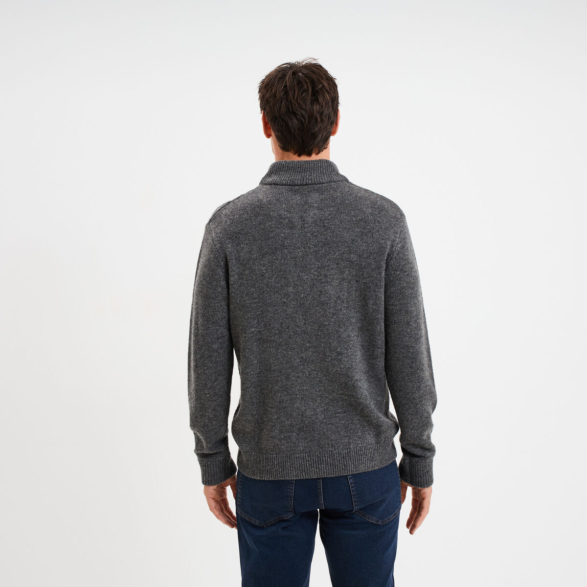 Pull col montant boutonn&eacute; et torsades gris fonc&eacute; homme