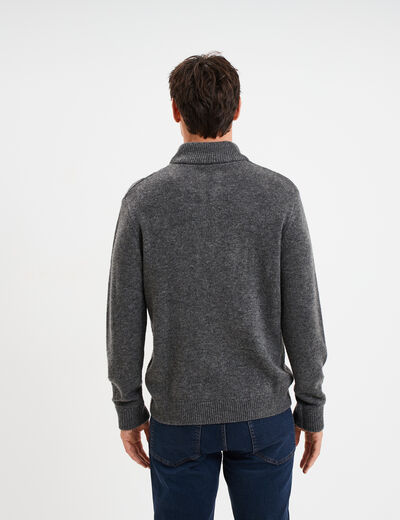 Pull col montant boutonn&eacute; et torsades gris fonc&eacute; homme