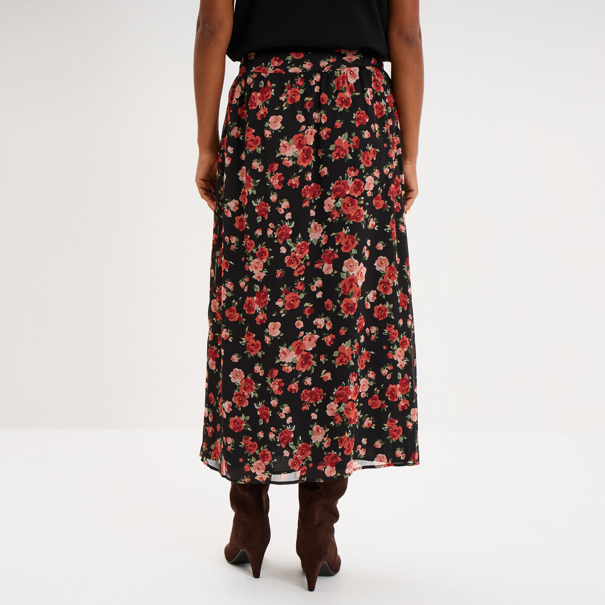 Jupe longue trap&egrave;ze noir femme