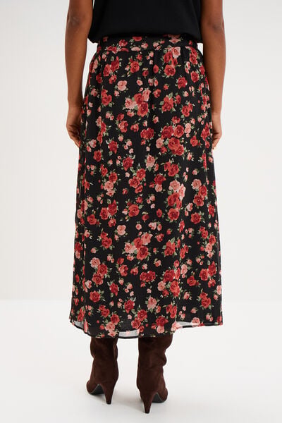 Jupe longue trap&egrave;ze noir femme