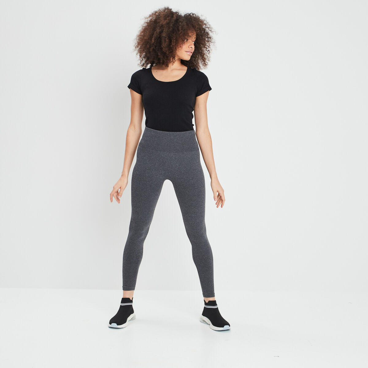 Legging taille haute côtelé gris foncé femme