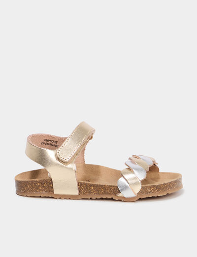 Sandales en cuir brides tressées jaune or fille