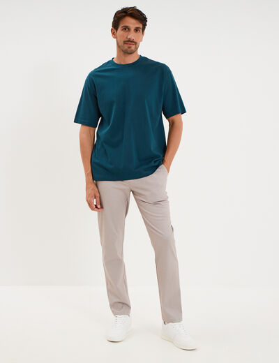 T-shirt col rond coupe relax coton &eacute;pais bleu canard homme