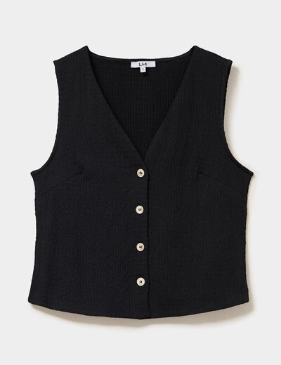 Veston gaufr&eacute; ajust&eacute; boutonn&eacute; col en V noir femme