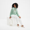 Blouse col froncé à cordons et volants vert femme