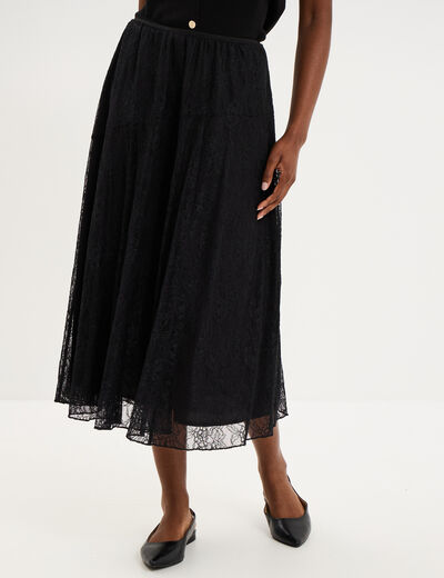 Jupe longue en dentelle noir femme