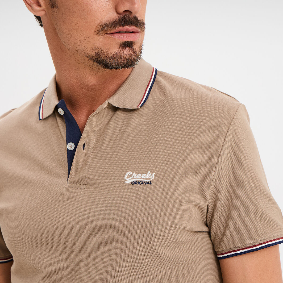 Polo avec broderie poitrine coton Creeks taupe homme