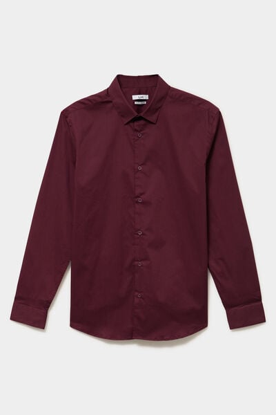 Chemise stretch manches longues violet fonc&eacute; homme