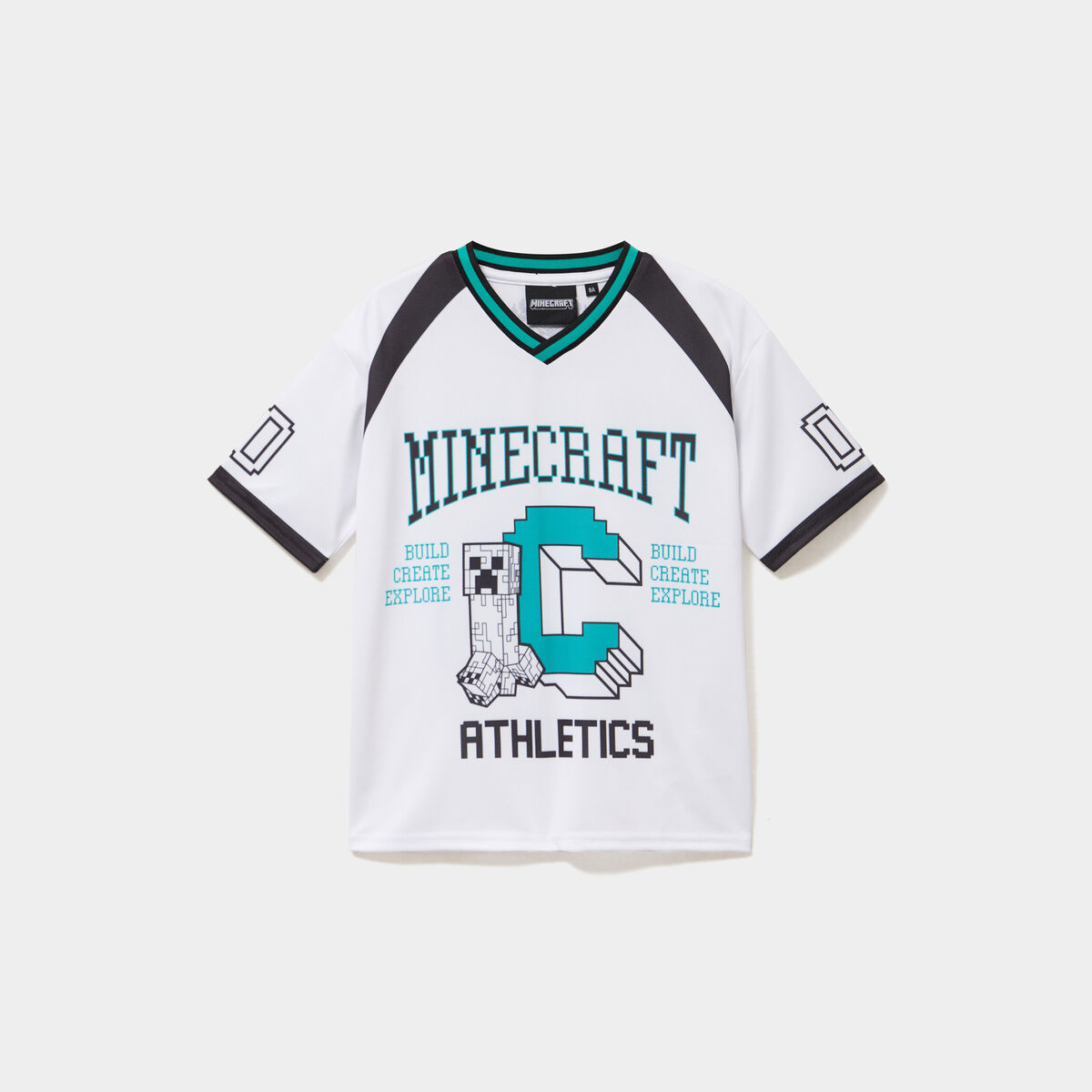 T-shirt col en V Minecraft blanc gar&ccedil;on