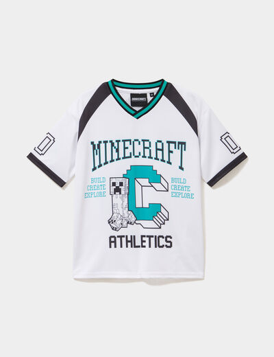 T-shirt col en V Minecraft blanc gar&ccedil;on