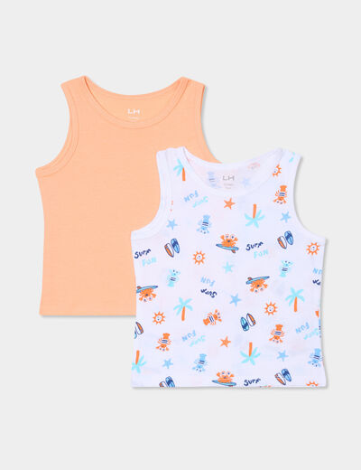 Lot de 2 débardeurs col rond coton blanc bébé garçon
