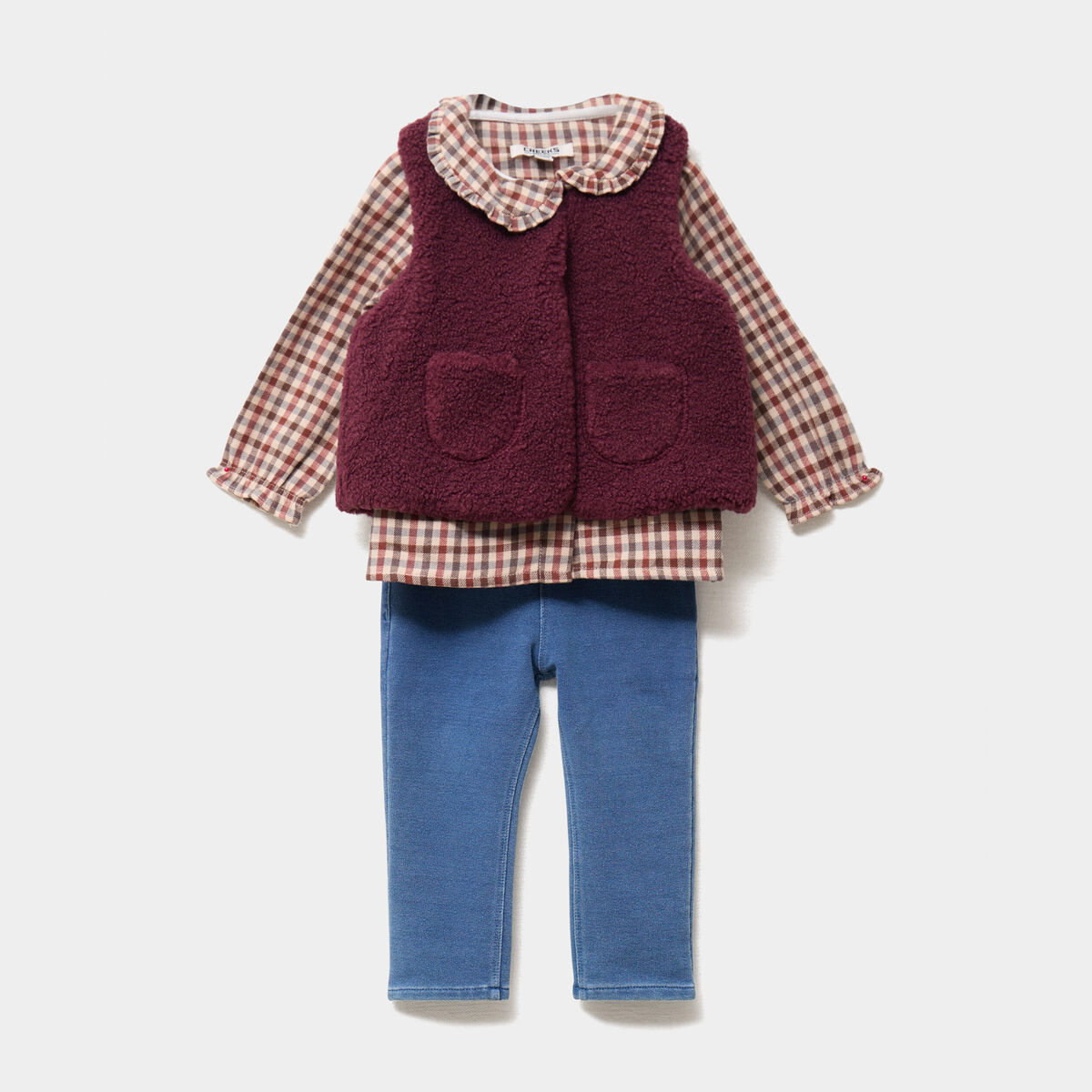 Ensemble pantalon t-shirt gilet polaire bordeaux b&eacute;b&eacute; fille