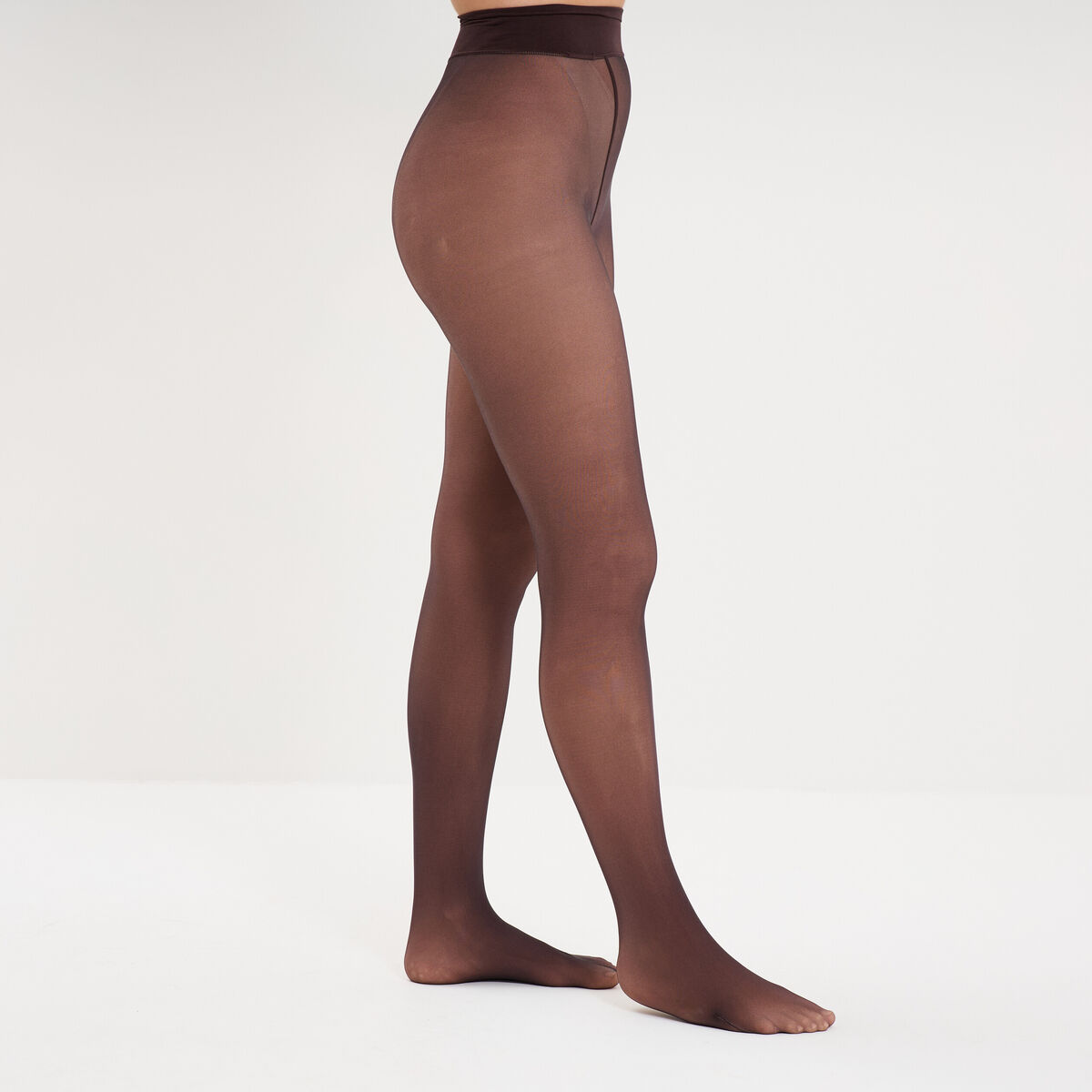 Collant polaire effet transparent 80D marron fonc&eacute; femme