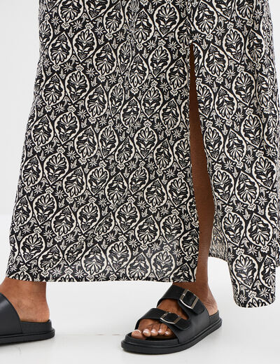 Robe longue droite fluide à bretelles noir femme