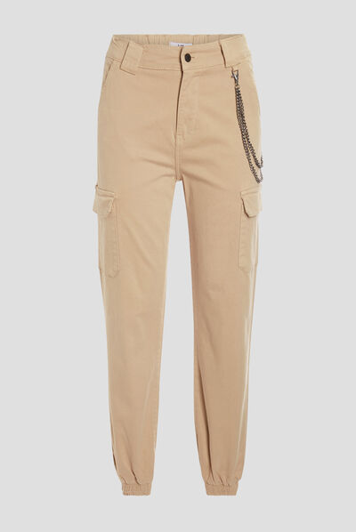 Pantalon cargo avec chaîne sable femme