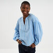 Blouse oversize col tunisien coton bleu clair femme