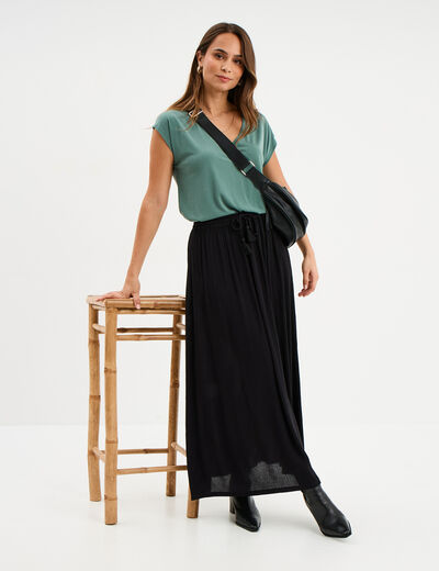 Jupe longue droite fluide noir femme