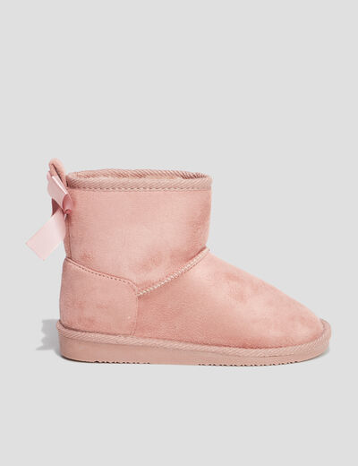 Bottines fourrées noeud effet satin rose fille