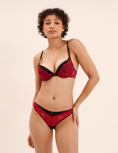 Soutien-gorge push up micro dentelle rouge femme