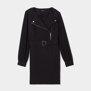 Robe droite col croisé zippé Mosquitos noir femme