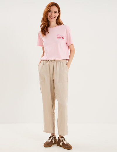 T-shirt col rond coton Smiley World rose femme
