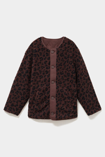 Veste polaire r&eacute;versible et matelass&eacute;e marron fonc&eacute; femme