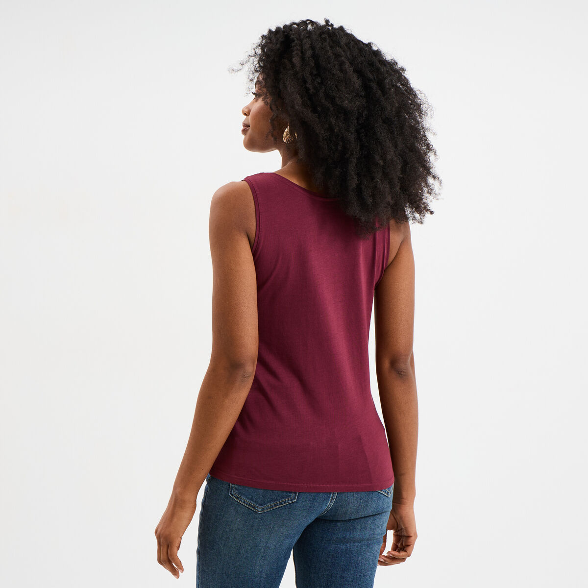 Débardeur bretelles larges coton bordeaux femme