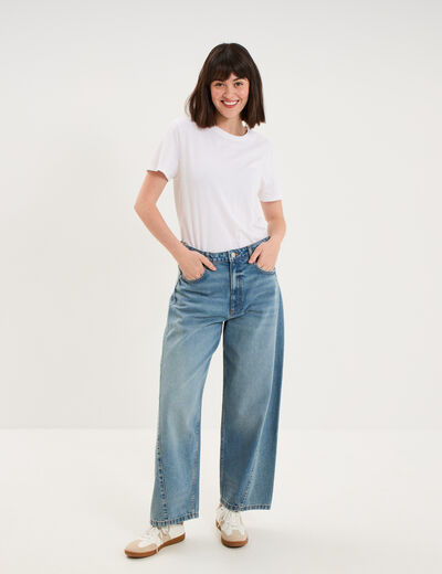 Jean balloon cropped coton denim stone femme