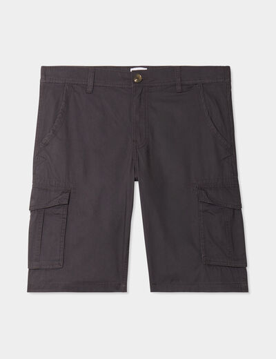 Bermuda short cargo poches &agrave; rabat coton gris fonc&eacute; homme