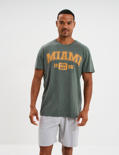 Ensemble pyjama short et t-shirt vert kaki homme