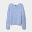 Pull col en V manches longues bleu ciel femme