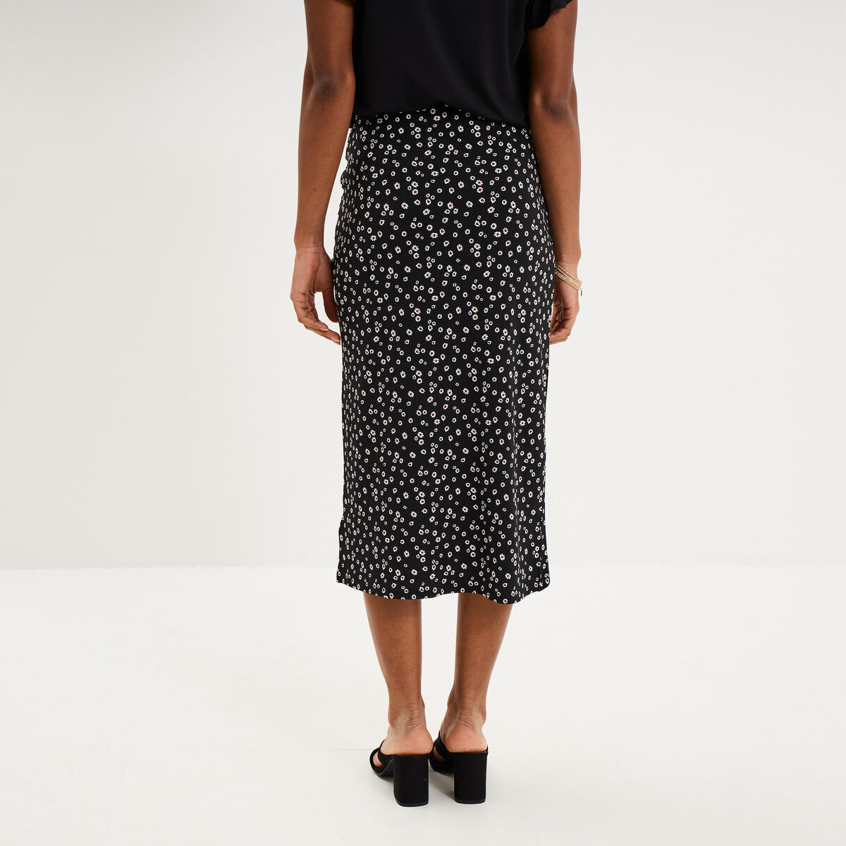 Jupe longue portefeuille stretch noir femme
