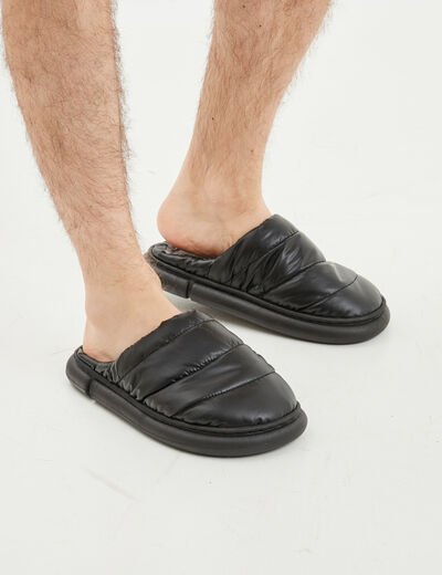 Chaussons mules matelassés fourrés noir homme