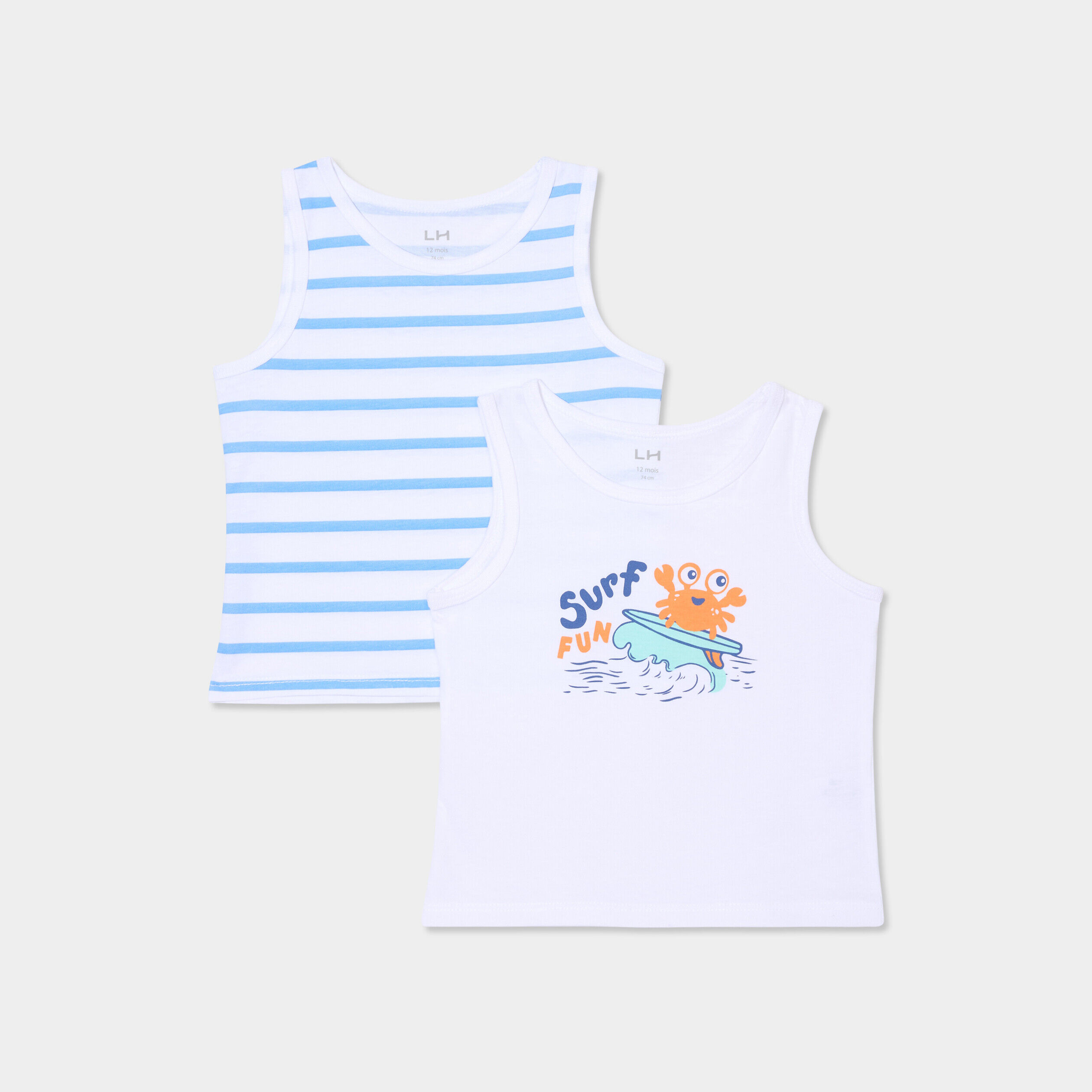 Lot de 2 débardeurs col rond coton blanc bébé garçon LH