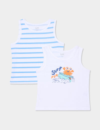 Lot de 2 débardeurs col rond coton blanc bébé garçon