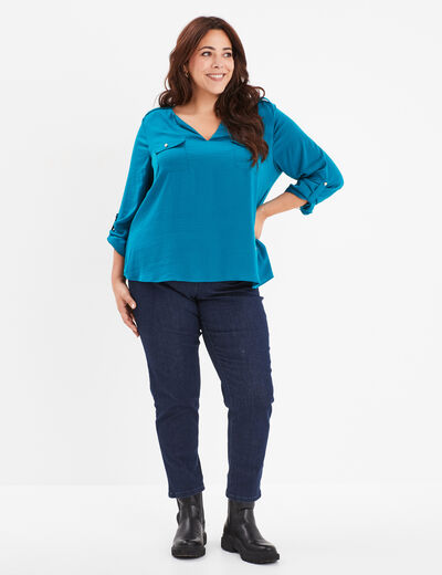 Jeans straight 7/8ème taille haute denim blue black femme grande taille