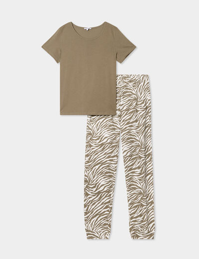 Ensemble pyjama pantalon t-shirt coton vert kaki femme