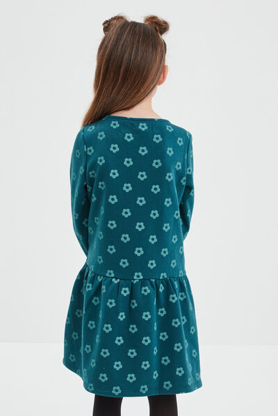 Robe molleton volantée manches longues vert foncé fille