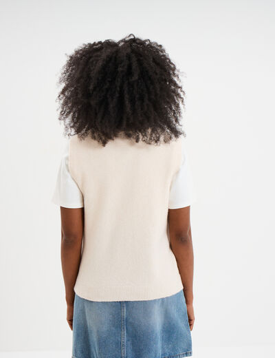 Pull sans manches col rond beige femme