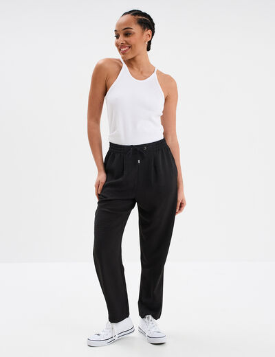 Pantalon fluide coupe cigarette noir femme