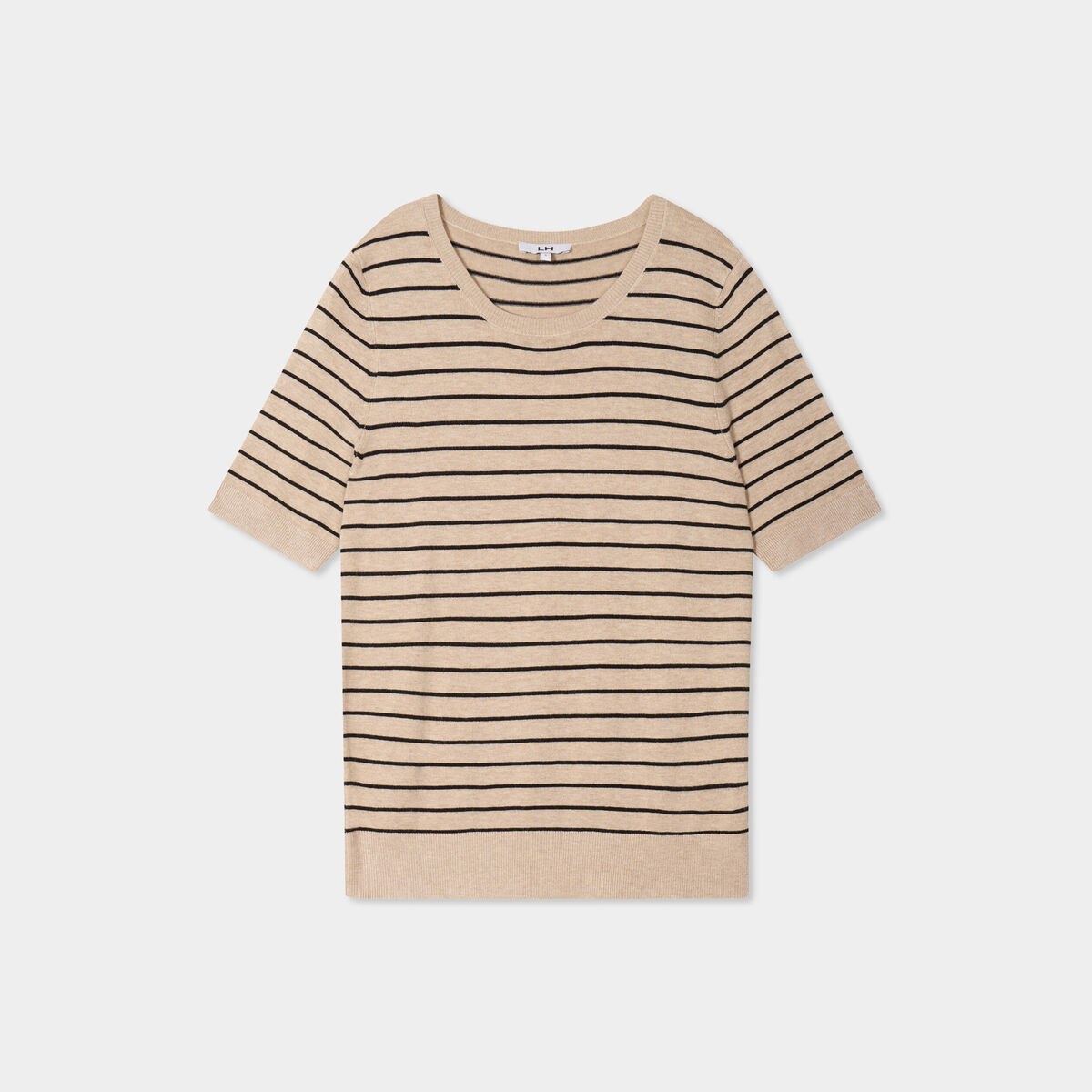Pull manches courtes col rond beige femme
