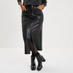 Jupe longue fendue en simili cuir noir femme