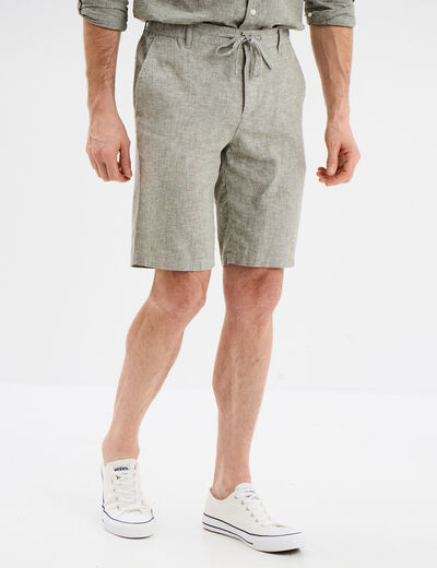 Bermuda chino à coulisse lin mélangé vert kaki homme